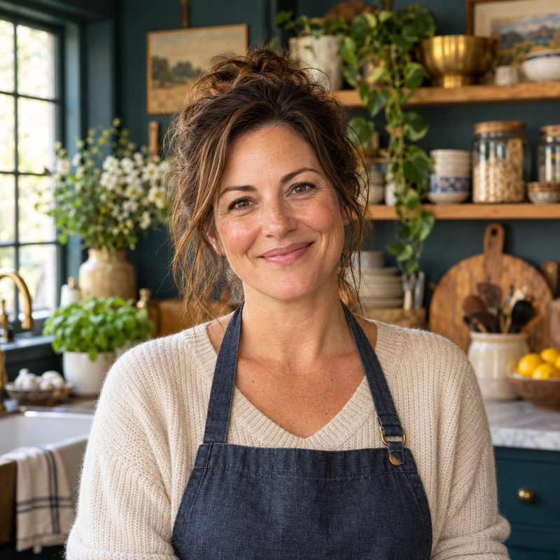Dolly Harper smiling in her kitchen